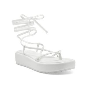 INC Womens White Strappy Rexile Square Toe Wedge Thong Sandals Shoes 9.5 M